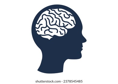 El cerebro del icono en la cabeza humana, diseño simple, negro gráfico en fondo blanco