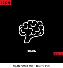 Icon brain human vector on black background. Illustration line, linear, outline and lineal icon for graphic, print media interfaces and web design.