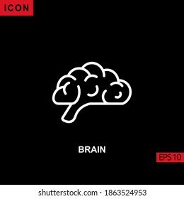 Icon brain human vector on black background. Illustration line, linear, outline and lineal icon for graphic, print media interfaces and web design.