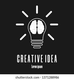 Icon of brain in lightbulb. Creative idea logo template. Clean and modern vector illustration.