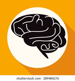 Icon brain on white circle with a long shadow