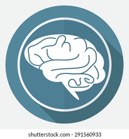 Icon brain on white circle with a long shadow