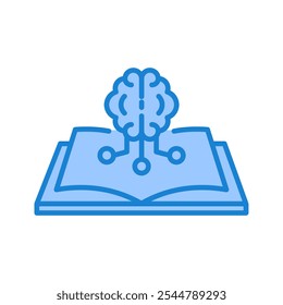 icon Brain with wires connected to an open book, symbolizing learning and knowledge. Suitable for educational concepts, technology, and neuroscience designs.
