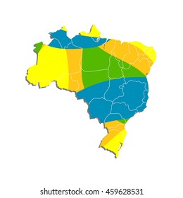 Icon Brazil map. Map in colors - green, orange, yellow, blue. Summer athletic games 2016 in Rio