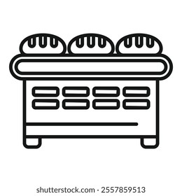 Icon of a bread baking machine with loaves of bread on a conveyor belt