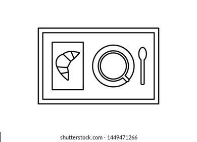 Icon of breakfast, a cup of hot coffee and croissant set on a tray