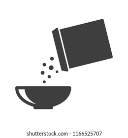 Icon of breakfast. Flakes fall out of the box into a bowl. Vector illustration on white background