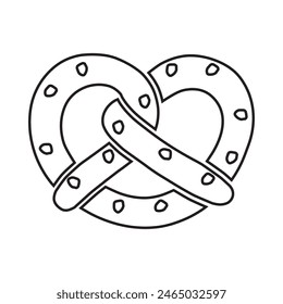 The icon is a brezel, a contour. A bakery product in the shape of a pretzel, popular in Southern Germany, Austria and German Switzerland. Vector illustration isolated on a white background for design 