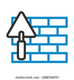 Symbol der Mauer aus Ziegelstein mit Trowel. Bearbeitbare, fette Rahmenlinie mit Farbfülldesign. Vektorgrafik.