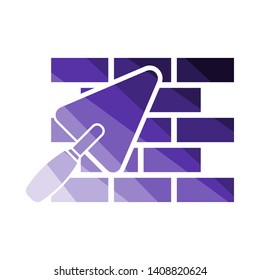 Icono De Pared De Ladrillo Con Trowel. Diseño de la escalera de color plana. Ilustración vectorial.