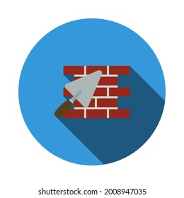 Icono De Pared De Ladrillo Con Trowel. Diseño De Esténcil De Círculo Plano Con Sombra Larga. Ilustración vectorial.