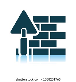 Icono De Pared De Ladrillo Con Trowel. Diseño de reflexión de sombra. Ilustración vectorial.