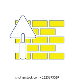 Icon of brick wall with trowel. Thin line design. Vector illustration.