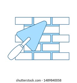 Icon Of Brick Wall With Trowel. Thin Line With Blue Fill Design. Vector Illustration.