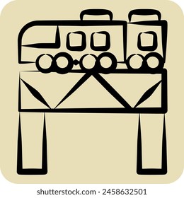 Symbol Brücke über den Fluss Zug. bezieht sich auf das Bahnhofssymbol. Handgezeichneter Stil. Einfache Design-Illustration