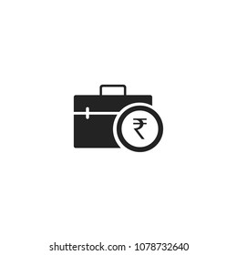 Icon of briefcase and coin with indian rupee symbol