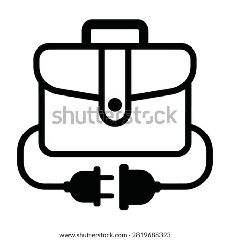 Icon of a briefcase with an electrical cord and plug representing mobile office and business technology