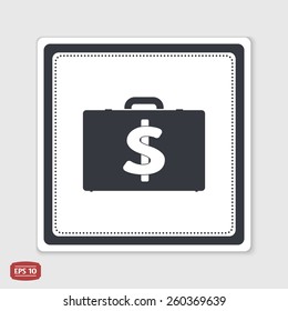 Icon briefcase. Emblem or label with shadow. Dollar sign. Flat design style. Made vector illustration