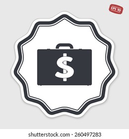 Icon briefcase. Emblem or label with shadow. Dollar sign. Flat design style. Made vector illustration
