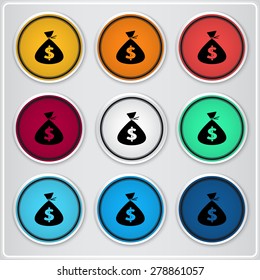 Icon briefcase. Emblem or label with shadow. Dollar sign. Flat design style. Made vector illustration