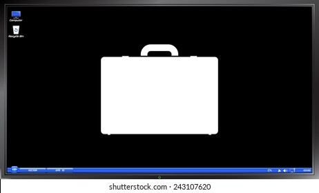 Icon briefcase on the screen monitor. Made vector illustration