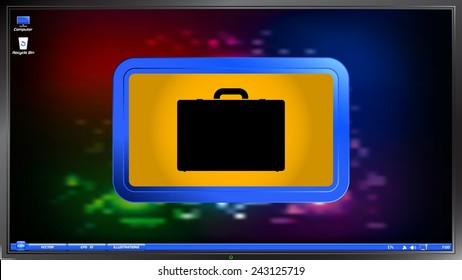 Icon briefcase on the screen monitor. Made vector illustration