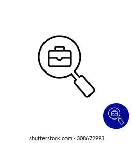 Icon of briefcase viewed through magnifying glass