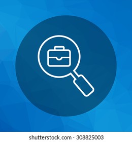 Icon of briefcase viewed through magnifying glass