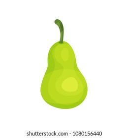 Icon of bright green pear. Ripe and tasty fruit. Natural and healthy food. Flat vector element for packaging of juice or yogurt