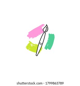 Icono con trazos de pintura brillantes. Pincel y pintura. Ilustración vectorial. Logo para el estudio de arte.