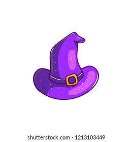 Icon of bright purple colored hat of witch isolated on white background