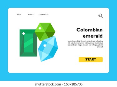 Icon of Bright shining Colombian emerald. Precious gemstones, minerals, diamonds. Colombia concept. Can be used for topics like jewelry stone, wealth, mining gemstones or accessories