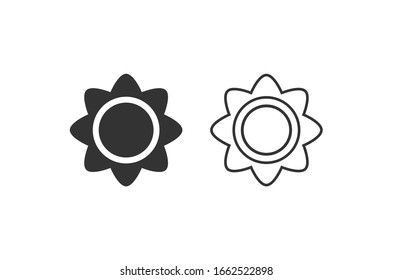 Icon die Helligkeit der Sonne oder schwarz aktiv und inaktiv. Auf weißem Hintergrund.