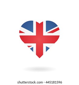 Icon of the British flag in the shape of a heart.