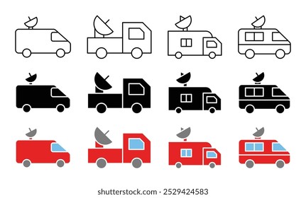 Icon of a broadcast van, symbolizing media, communication, or live reporting.