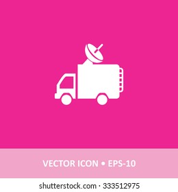 Icon of Broadcasting Van on Magenta Color Background. Eps-10.
