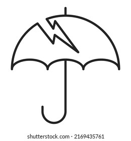 Icon of a broken umbrella vector isolated. Line symbol of a lack of safety and protection. Damaged umbrella. Security in danger.