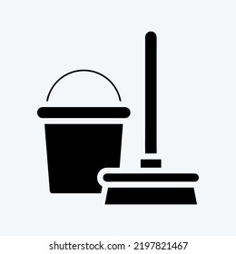 Icon Broom and Bucket. suitable for Kids symbol. glyph style. simple design editable. design template vector. simple illustration