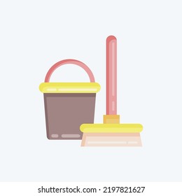 Icon Broom and Bucket. suitable for Kids symbol. flat style. simple design editable. design template vector. simple illustration