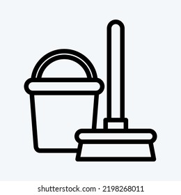 Icon Broom and Bucket. suitable for Kids symbol. line style. simple design editable. design template vector. simple illustration