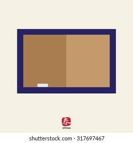 Icon of brown chalkboard with blue frame and piece of chalk