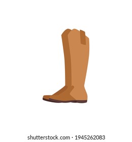 Icon of brown leather rider boots a flat cartoon isolated vector illustration