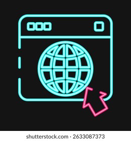 Icon browser. Internet network elements. Icon in neon style.