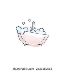 icono, baño de burbujas, garabato, líneas, Ilustración vectorial con textura de acuarela