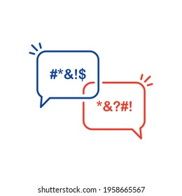 Icon Bubble of Swear and Argue. Chat Message Bubbles with Insult and Profanity. Censor and Bad Words line icon. Online Dialog, Chatting and Dirty Insult. Editable stroke. Vector illustration.