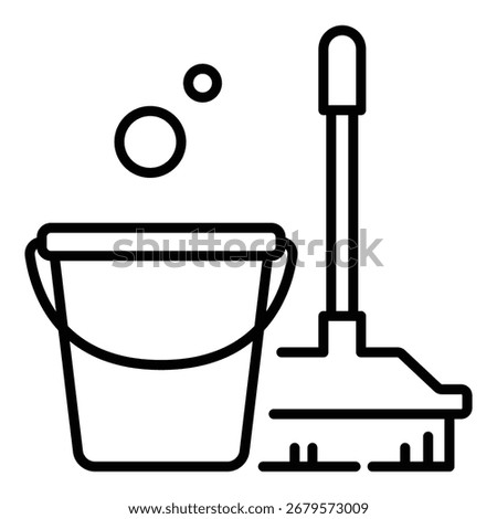 Icon of bucket and broom. Represents cleaning, housework, and home chores.