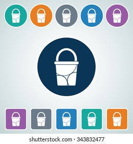 Icon of Bucket in Multi Color Circle & Square Shape. Eps-10.