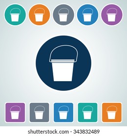 Icon of Bucket in Multi Color Circle & Square Shape. Eps-10.