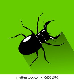 icon bug. A black bug with horns on a green background
