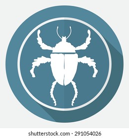Icon bug on white circle with a long shadow